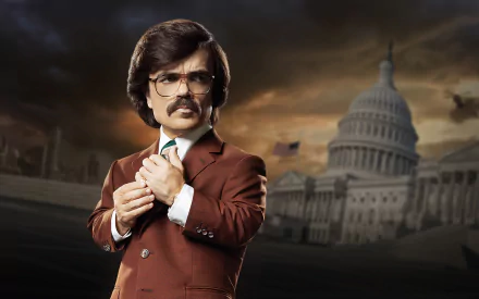 HD PC wallpaper of Bolivar Trask from the X-Men movie Days of Future Past — a suited figure adjusting his tie with the U.S. Capitol and ominous skies behind him.