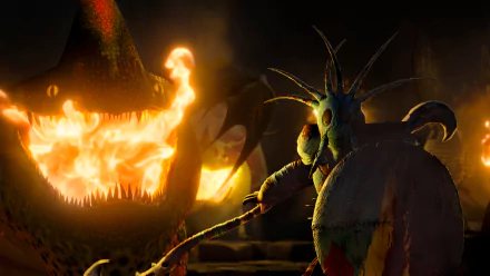 HD PC desktop wallpaper featuring Valka from How to Train Your Dragon 2, showcasing a dramatic scene with fire and dragons.