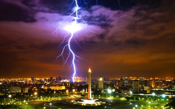 Man Made Jakarta Cities Indonesia Java Evening Lightning HD Wallpaper | Background Image