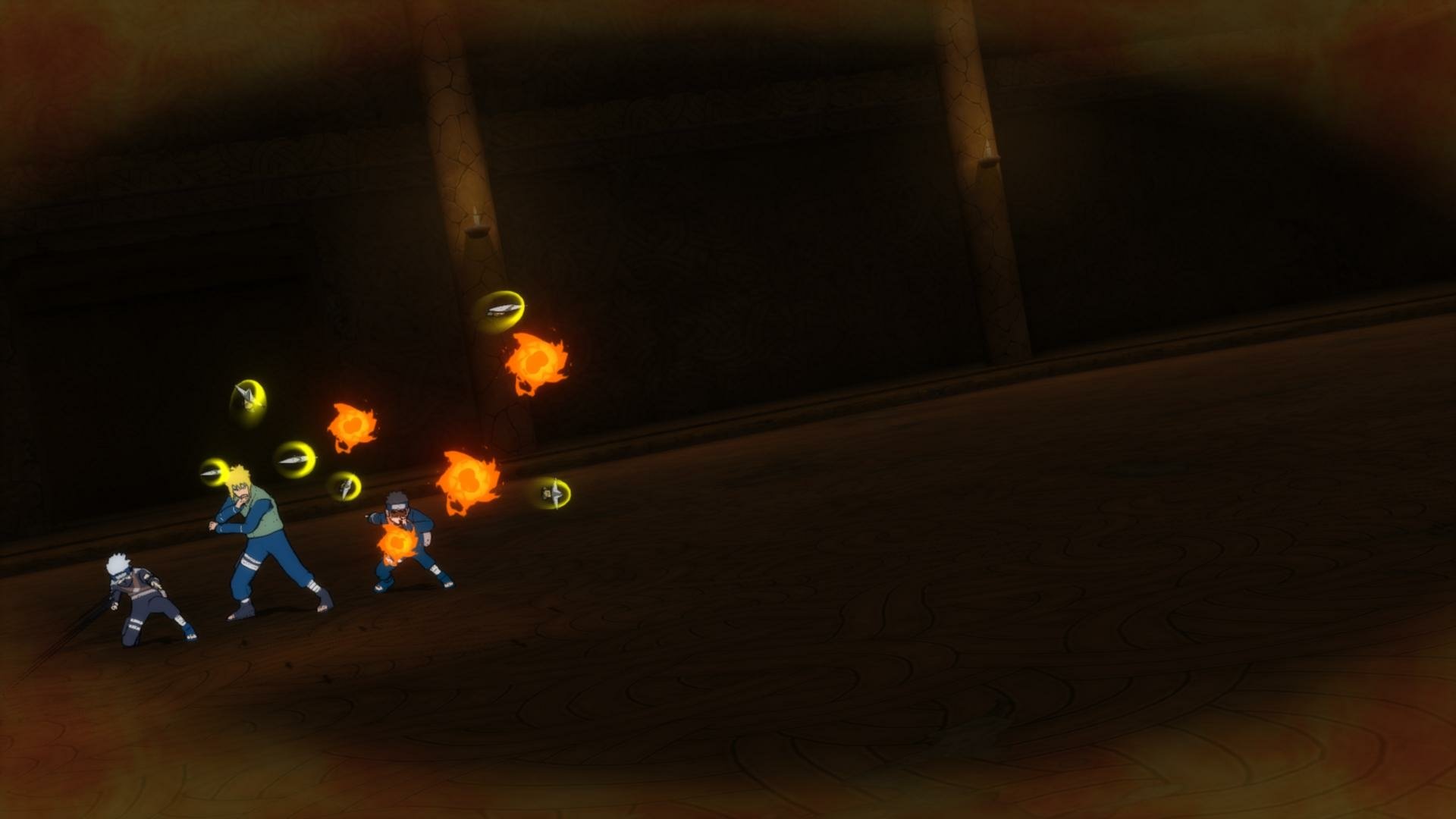 High-definition wallpaper featuring Naruto characters Obito Uchiha, Minato Namikaze, and Kakashi Hatake in a scene from the video game Naruto Shippuden: Ultimate Ninja Storm Revolution.