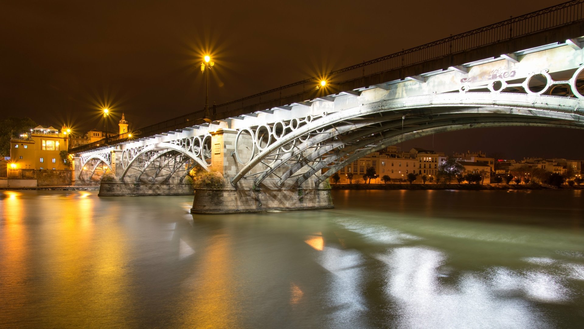 Download Night Bridge Man Made Puente De Isabel II 4k Ultra HD Wallpaper