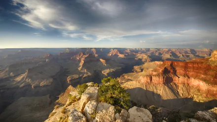 A stunning view of the Grand Canyon, showcasing its dramatic layers and expansive landscape under a vibrant sky. Captured in 4K Ultra HD, this image makes an impressive desktop background.