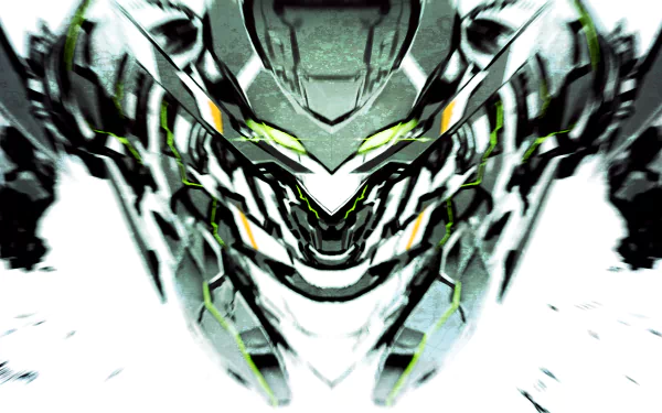 HD PC desktop wallpaper featuring a detailed, symmetrical mecha design from the anime Suisei no Gargantia with sharp metallic and neon green accents.