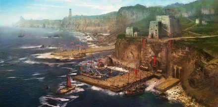 shore fantasy ship HD Desktop Wallpaper | Background Image