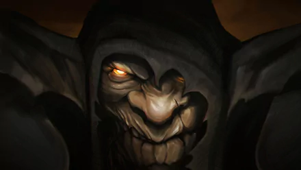 HD PC desktop wallpaper featuring a close-up of Styx from the video game Styx: Master of Shadows with glowing eyes and a dark, shadowy background.