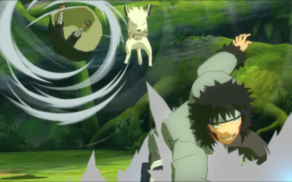 Kiba Inuzuka and his companion Akamaru unleash a powerful attack in this vibrant HD wallpaper from the video game Naruto Shippuden: Ultimate Ninja Storm Revolution.