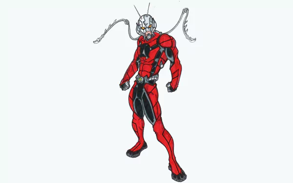 Comic-style Ant-Man in red and black suit with metallic helmet and antennae, designed as a 4K Ultra HD PC desktop wallpaper and background.