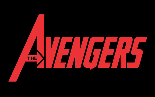 Comic-style Avengers logo in bold red on black — HD PC desktop wallpaper background.