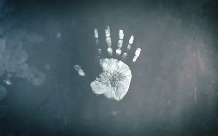 HD PC desktop wallpaper featuring a ghostly white handprint on a dark, foggy surface, inspired by the TV show Fringe.