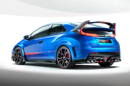 Blue Honda Civic Type R concept car showcased in a 4K Ultra HD PC desktop wallpaper, highlighting its sleek design and sporty features.