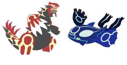 HD desktop wallpaper of Groudon and Kyogre from Pokémon Omega Ruby and Alpha Sapphire on a black background.