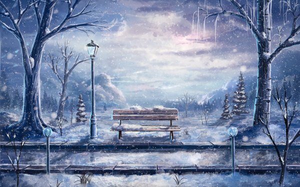 Anime Winter Bench HD Wallpaper | Background Image