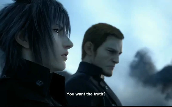 HD desktop wallpaper and background featuring characters from Final Fantasy XV with a dialogue caption You want the truth?