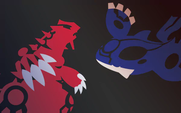HD desktop wallpaper featuring stylized representations of Pokémon Groudon and Kyogre from Omega Ruby and Alpha Sapphire.