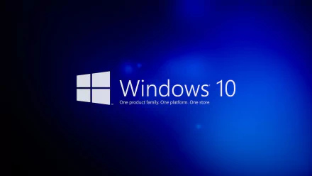 HD desktop wallpaper featuring the Windows 10 logo on a blue background with the tagline One product family, One platform, One store. Tags: technology, Windows 10.