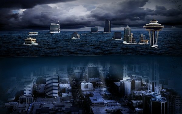 Sci Fi Post Apocalyptic Seattle Apocalyptic Ocean HD Wallpaper | Background Image