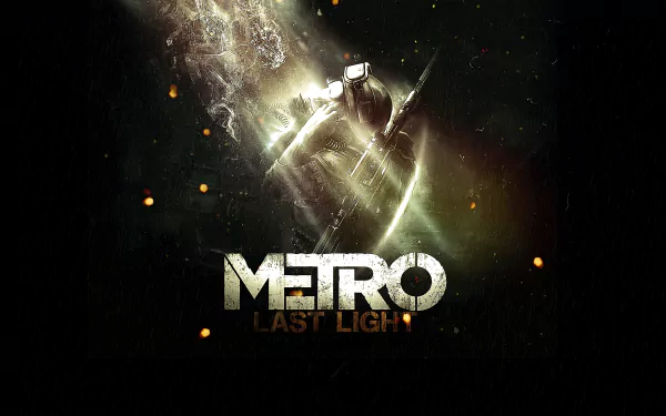 HD PC desktop wallpaper featuring a dramatic scene and logo from the video game Metro: Last Light, with dark tones and fiery sparks against a black background.