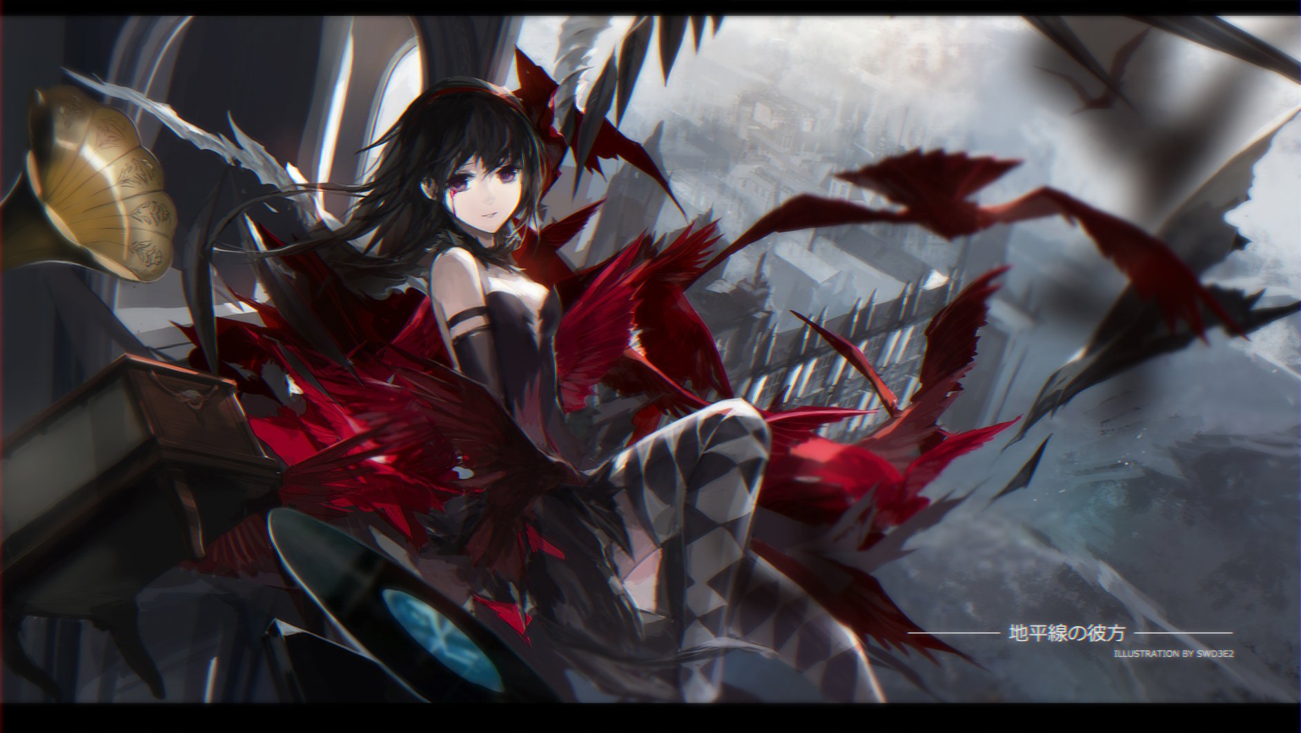 HD wallpaper featuring Homura Akemi from *Puella Magi Madoka Magica*, surrounded by dark, swirling red elements in a dramatic, captivating scene.