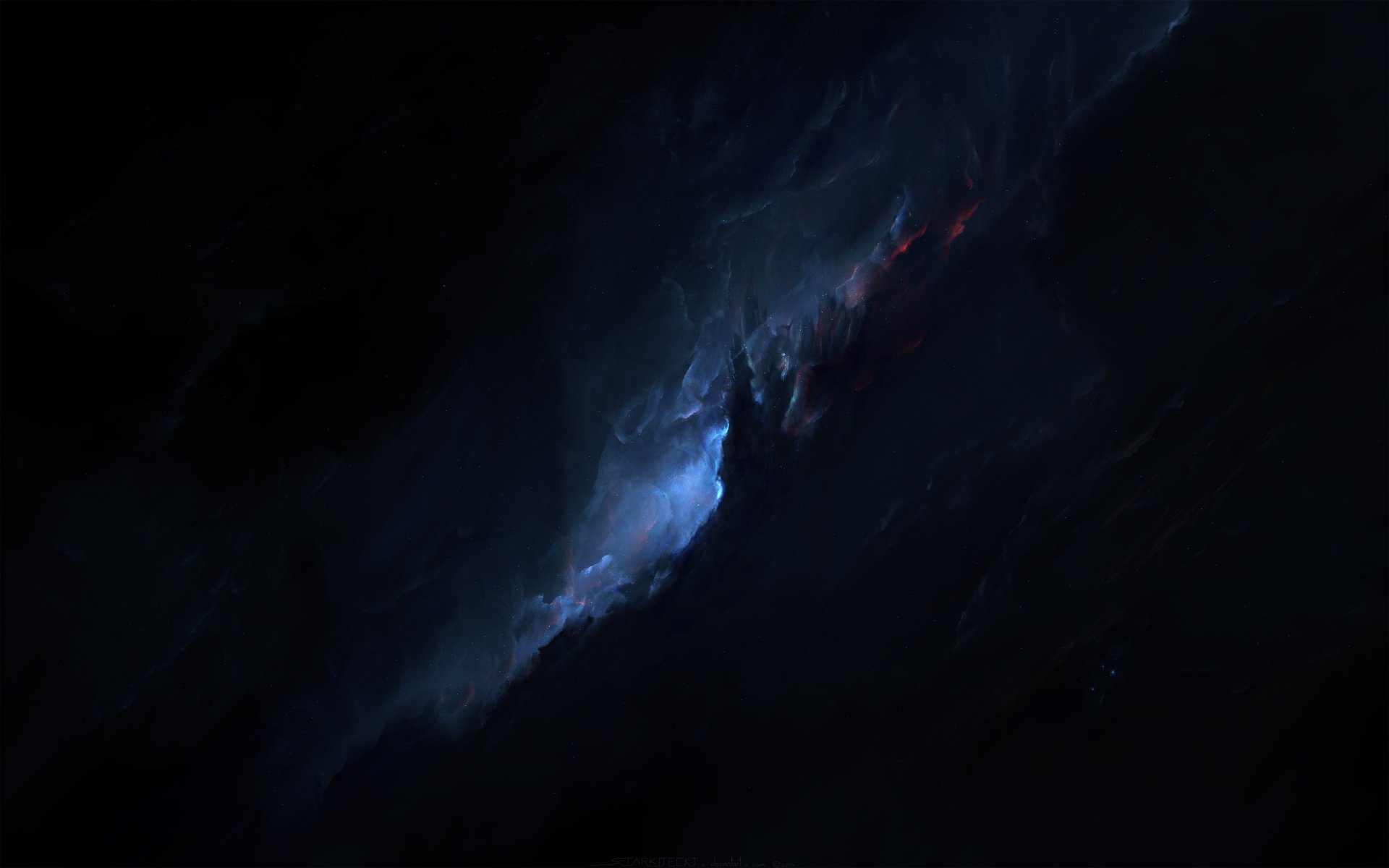 A stunning blue nebula glows against a dark space backdrop, showcasing a breathtaking Sci-Fi scene. This HD wallpaper brings the beauty of the cosmos to your desktop.