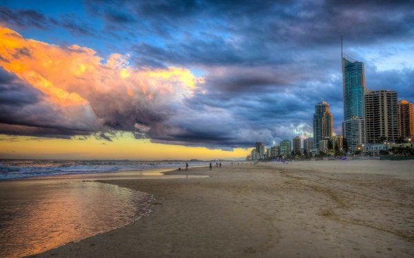 Man Made Gold Coast Cities Australia Beach Sunset Cloud Coastline City Coast HD Wallpaper | Background Image