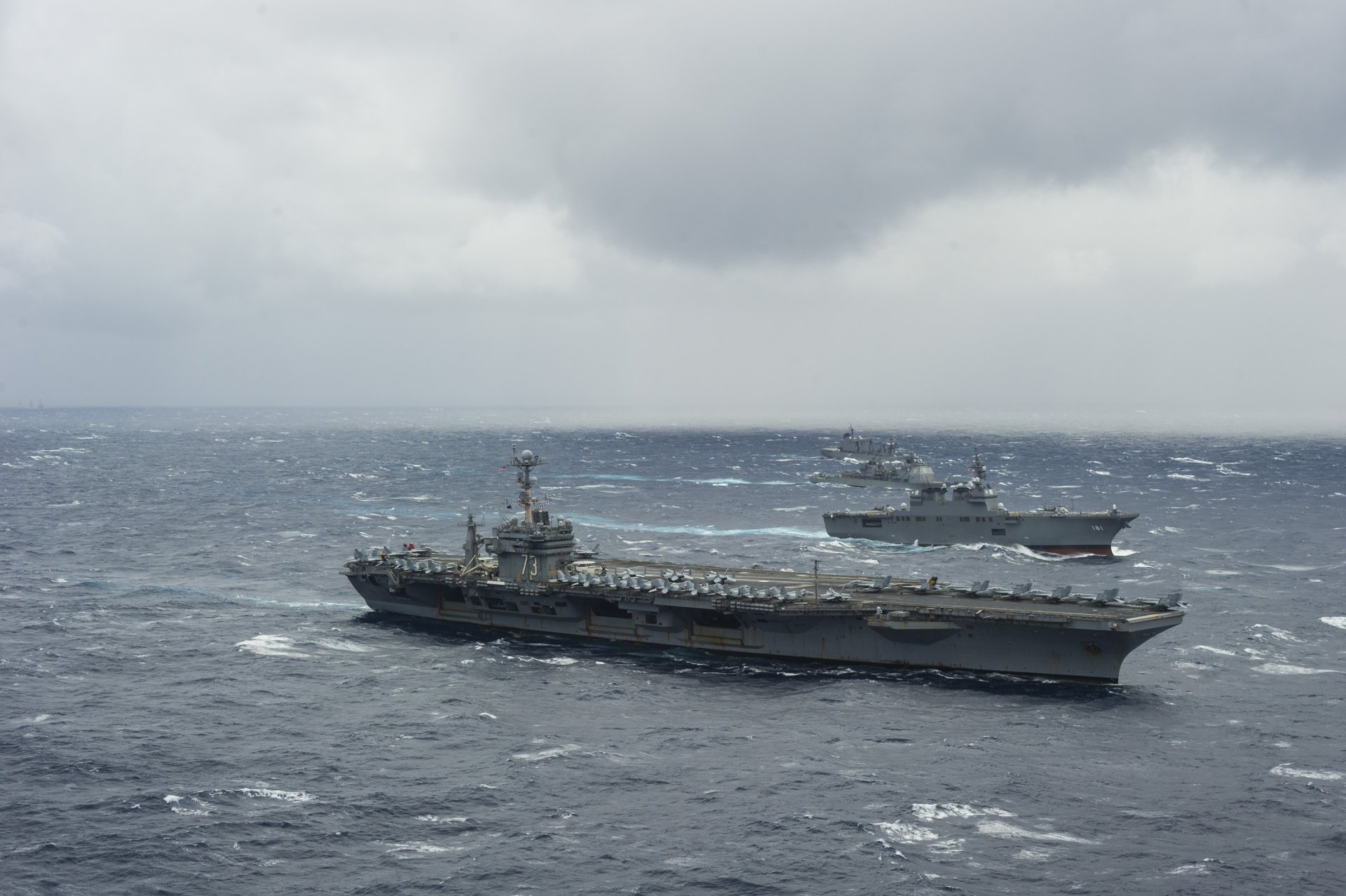 Download JS Hyūga (DDH-181) Warship Destroyer Ship Maritime Navy Aircraft Carrier Military USS George Washington (CVN-73) HD Wallpaper by Ricardo R. Guzman