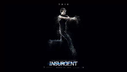 HD PC desktop wallpaper featuring a dynamic image of Tris from the movie Insurgent with a dark background and fragmented visual effects.