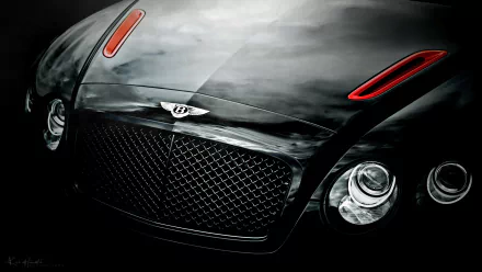 Close-up of a Bentley Continental GT front grille and headlights in a sleek black finish, featured in a 4K Ultra HD PC desktop wallpaper and background.