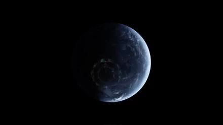 A stunning HD wallpaper featuring a planet in space, surrounded by the vast cosmos, evoking a Sci-Fi atmosphere with its dark backdrop and ethereal glow.