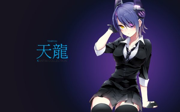 Anime Kantai Collection Tenryuu Eye Patch Black Dress Thigh Highs Fond d'écran HD | Image