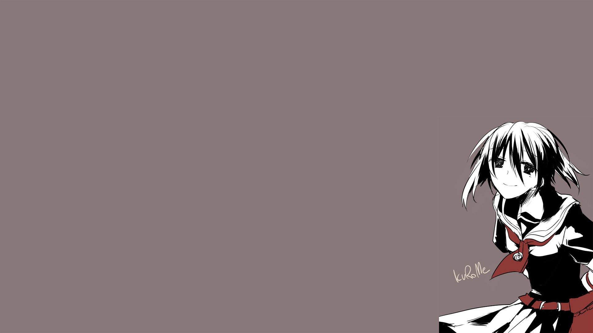 HD PC desktop wallpaper featuring Kurome from the anime Akame ga Kill!, set against a minimalist muted background.