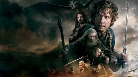 A dynamic HD wallpaper featuring characters from The Hobbit: The Battle of the Five Armies, showcasing epic battles and dramatic landscapes.