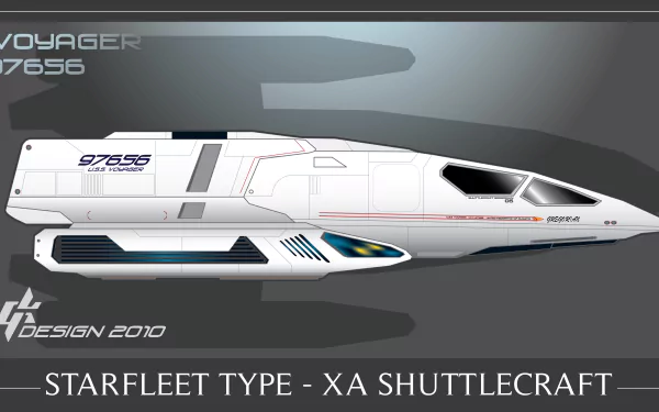 8K Ultra HD Sci-Fi Star Trek desktop wallpaper featuring the sleek Starfleet Type-XA Shuttlecraft Voyager 9756 in a futuristic space setting.