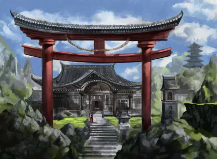 torii Anime temple HD Desktop Wallpaper | Background Image