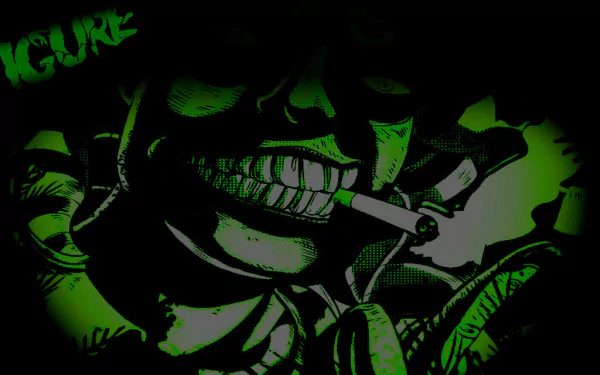 HD desktop wallpaper featuring a dark, green-tinted Beetlejuice-inspired monster DJ smoking a cigarette, blending dubstep and music themes with a gritty, intense vibe.