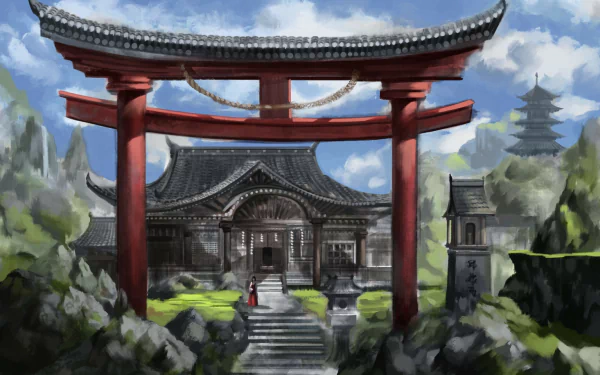 torii Anime temple HD Desktop Wallpaper | Background Image