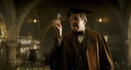 HD desktop wallpaper of Horace Slughorn from the movie Harry Potter and the Half-Blood Prince, featuring the character in a dimly lit, magical setting.