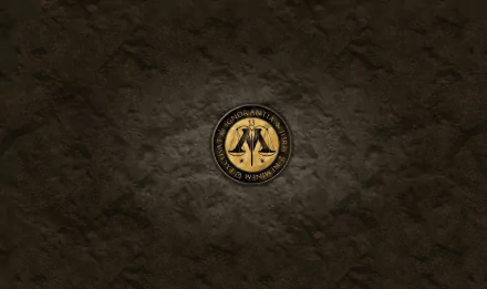Close-up of the Ministry of Magic seal from the Harry Potter movie, set against a textured dark background, capturing the essence of this iconic wizarding institution.