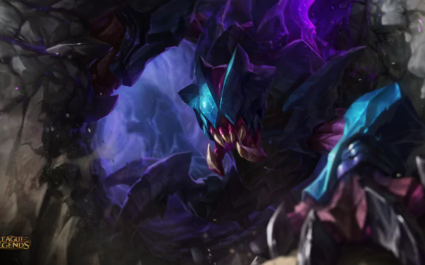HD wallpaper featuring Rek'Sai from League of Legends, showcasing the champion's fierce appearance and vibrant colors against a dark, textured background.