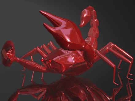 A high-definition 3D rendering of a red scorpion set against a dark background, intended as a desktop wallpaper and background.