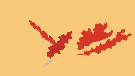Minimalist HD PC wallpaper featuring Moltres from Pokémon, styled in bold red shapes against a solid orange background, blending video game art with minimalist gaming design.