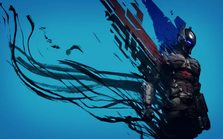 HD PC desktop wallpaper featuring an artistic portrayal of Batman from the video game Batman: Arkham Knight with dynamic, dark brushstroke effects.