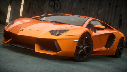 Orange supercar in a gritty garage, low-angle shot with dramatic lighting — HD PC desktop wallpaper from the video game Need For Speed: The Run.