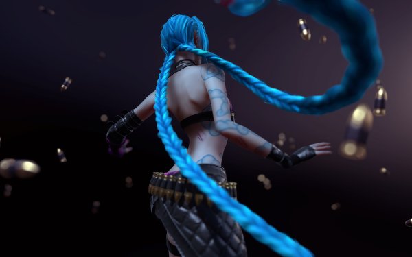 Video Oyunu League Of Legends Jinx Blue Hair Long Hair Dövme HD Duvar kağıdı | Arka plan