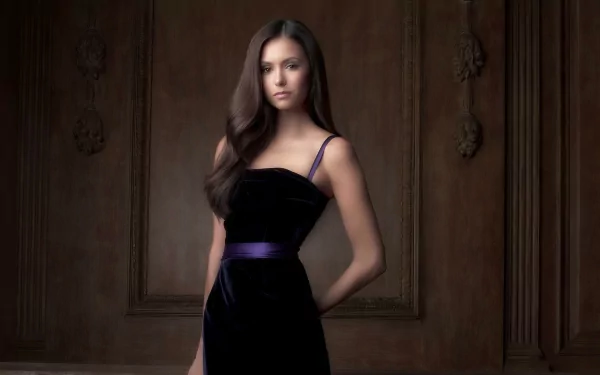 black dress Celebrity Nina Dobrev HD Desktop Wallpaper | Background Image
