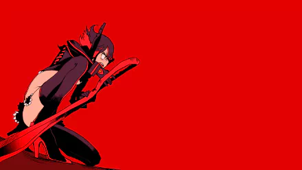 Ryūko Matoi from the anime Kill La Kill is depicted in a dynamic pose against a vivid red background, making for a striking HD desktop wallpaper and background.