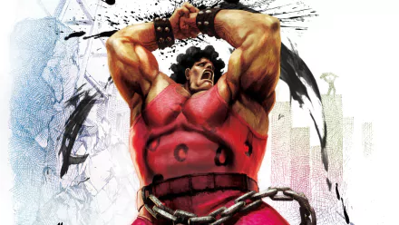 HD PC desktop wallpaper featuring a powerful Street Fighter character in a dynamic pose, showcasing bold colors and vivid game-inspired art style.