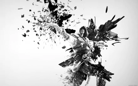 HD PC desktop wallpaper of Haytham Kenway from Assassin's Creed IV: Black Flag, featuring a dynamic black and white fragmented design.