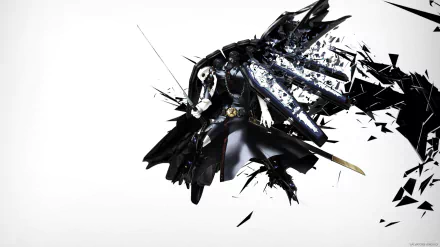 HD PC wallpaper featuring Thanatos from the video game Persona 3, showcasing the dark, fragmented wings and dynamic action pose of this iconic Persona character.