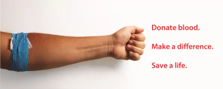 5K Ultra HD PC wallpaper (Misc, Blood Donation): forearm with clenched fist and red Donate blood text on a white background.
