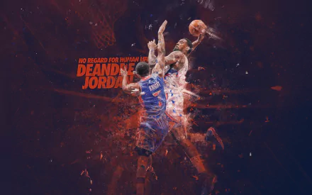 HD PC desktop wallpaper featuring dynamic basketball action with Los Angeles Clippers players, highlighting DeAndre Jordan in an intense sports moment.